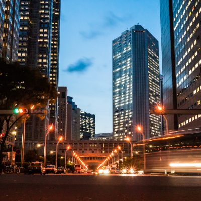 Street near Tokyo Metropolitan Government building in Shinjuku, Japan